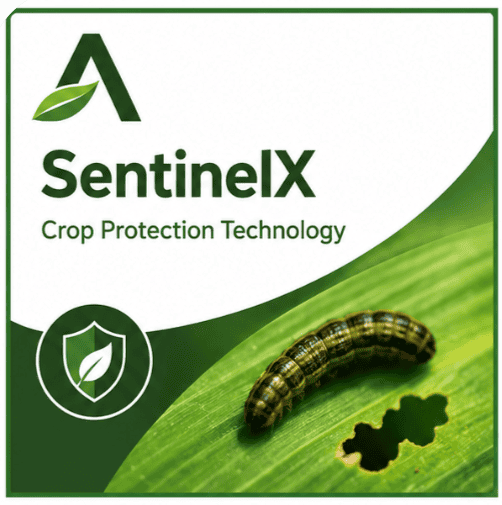 SentinelIX logo with leaf icon and caterpillar on leaf for crop protection.