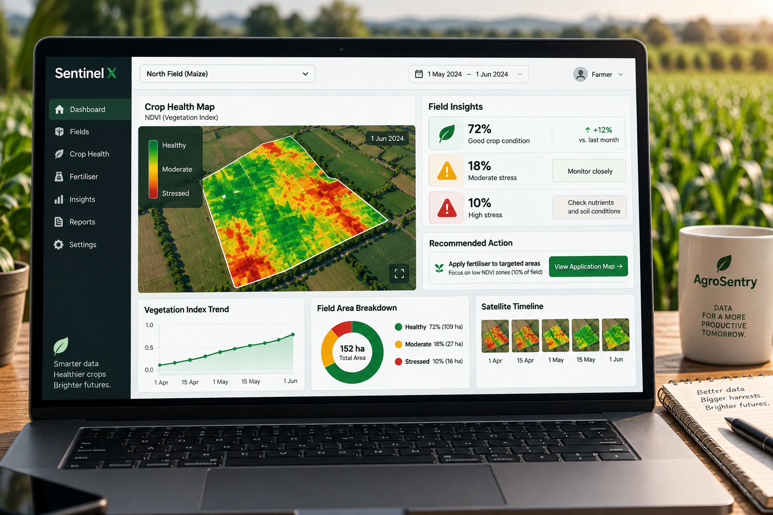 Monitoring crops using AI, drones and satellite technology
