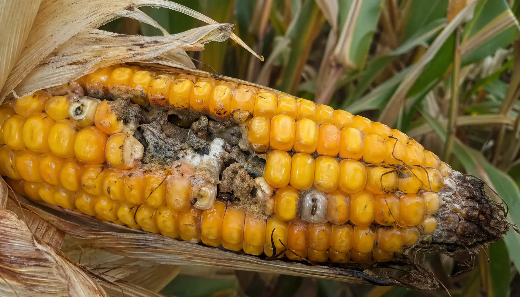 Fall armyworm feeding damage on maize leaves